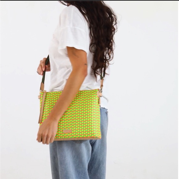 Consuela Crossbody Bag Green and Pink Chevron - Picture 2 of 5